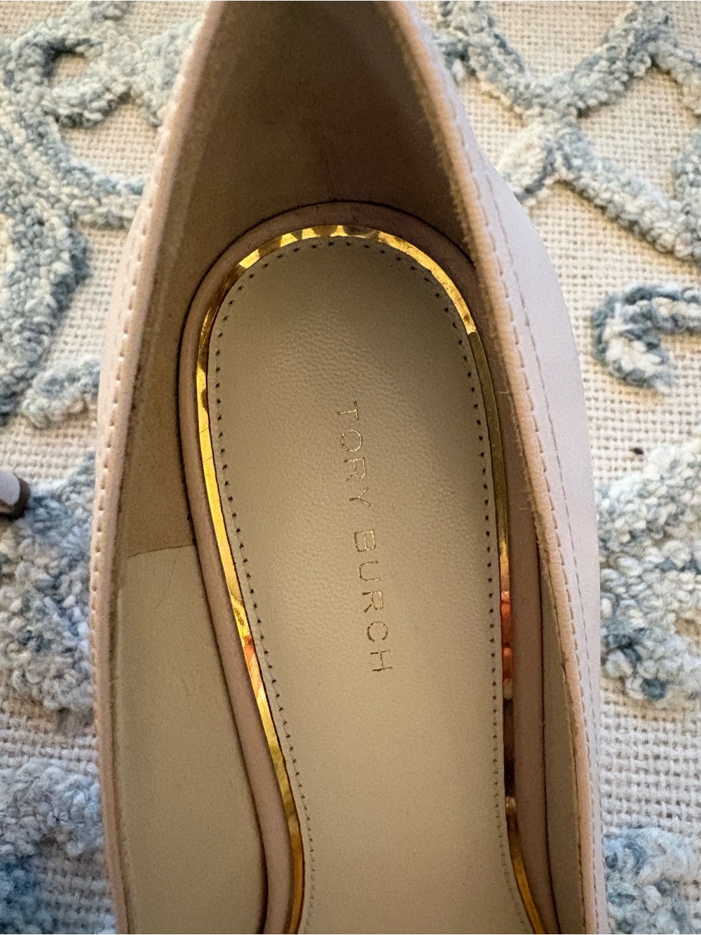 Tory Burch Pale Pink Pointed-Toe Leather Pumps with Logo Accent - Picture 8 of 10